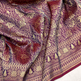 Whine colour pure katan silk Handwoven banarasi Tanchoi saree