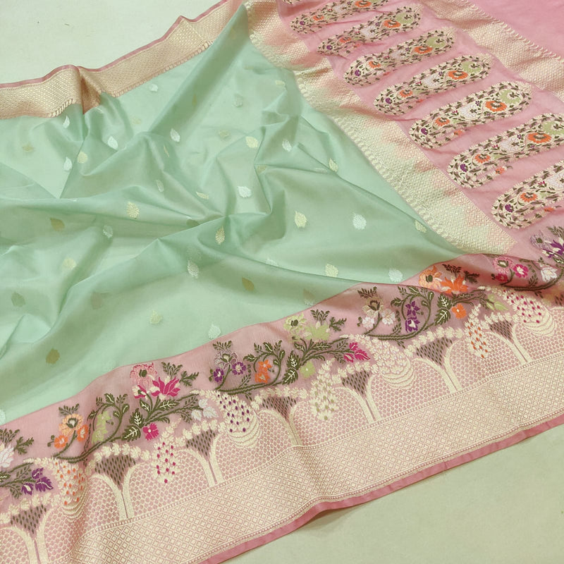 Light green Color Pure Kora Silk Handwoven Banarasi Saree