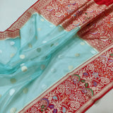 Sky Blue Color Pure Kora Silk Handwoven Banarasi Saree