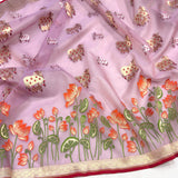 Pink colour pure kora Handwoven Banarasi saree