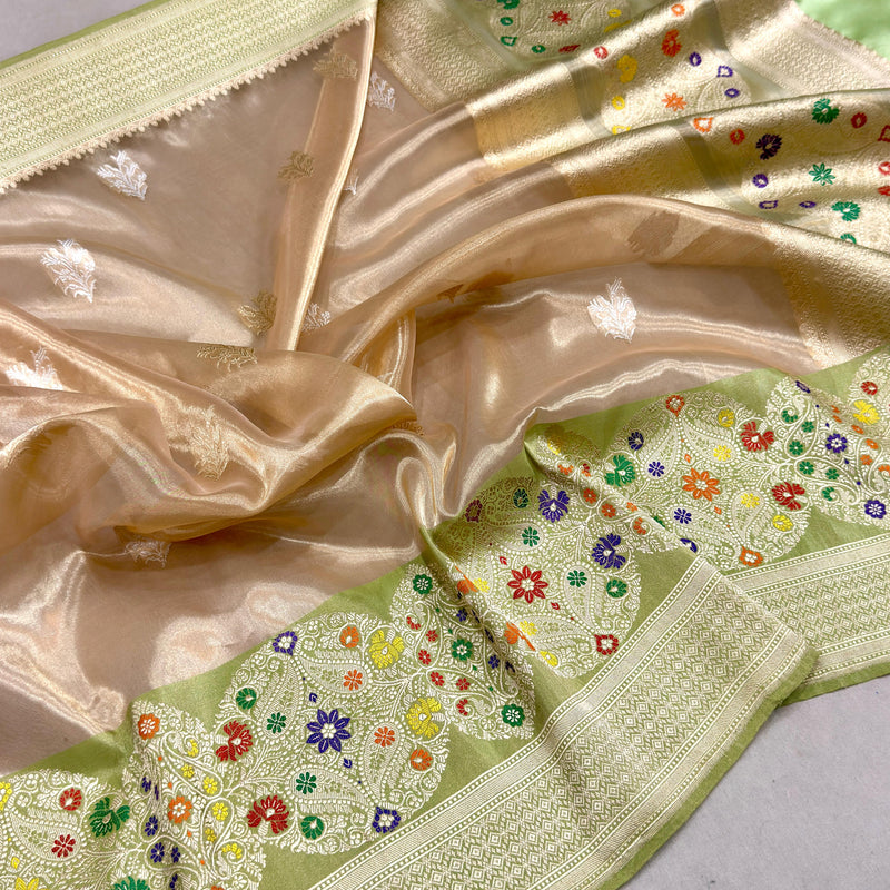 Golden colour pure tissue handwoven banarasi saree