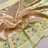 Golden colour pure tissue handwoven banarasi saree
