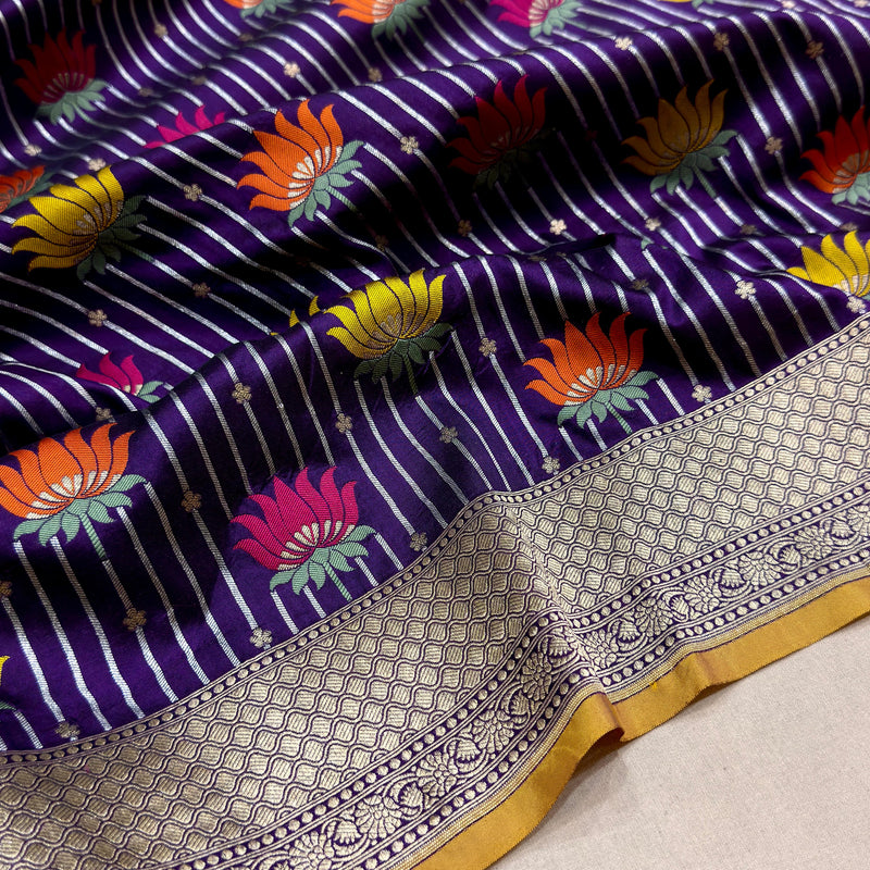 Purple colour pure Katan Silk Handwoven Banarasi Saree