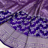 Purple colour pure katan silk handwove Banarasi tanchoi saree