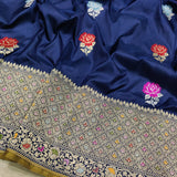 Nevi blue colour pure Katan silk handwoven banarasi saree