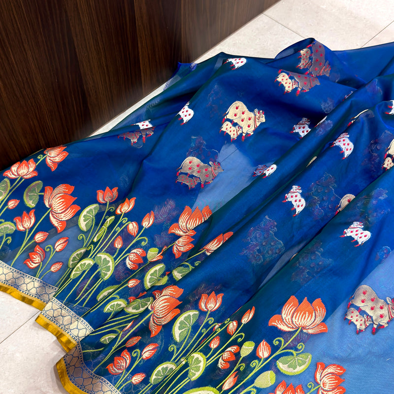Dual sade pure kora jamdani Handwoven Banarasi saree