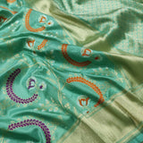 Aqua colour Pure Katan Silk Handwoven Banarasi Saree