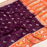 Wine colour pure katan silk Handwoven banarasi saree