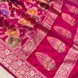 Rani pink colour pure katan silk handwoven banarasi rangkat saree