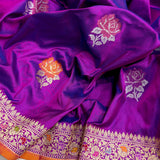Dual shade pure katan silk handwoven banarasi saree