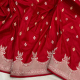 Red colour pure katan silk Handwoven banarasi saree