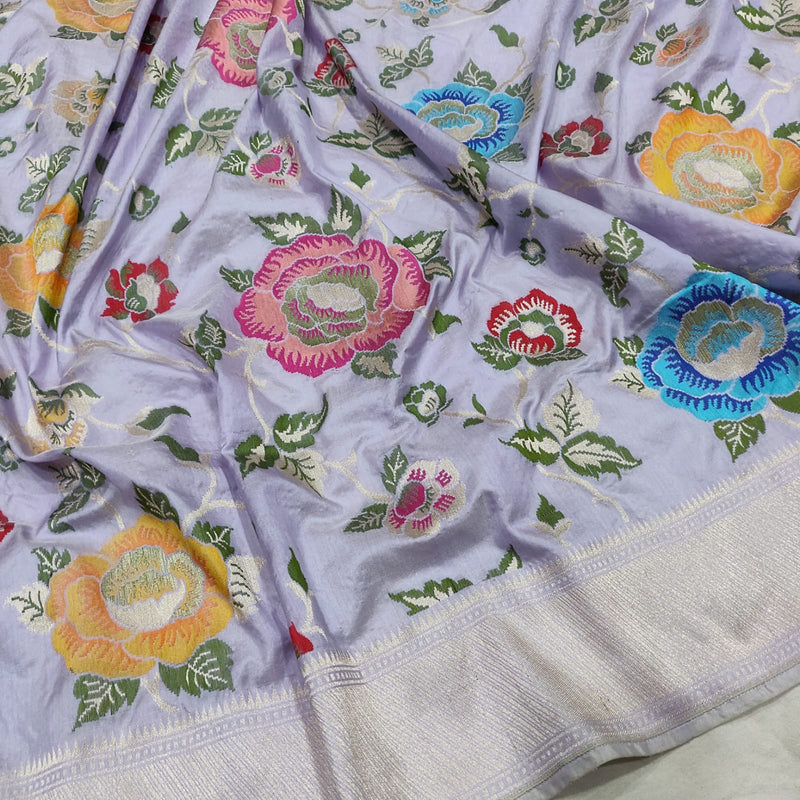 Levender Colour Pure Katan Silk Handwoven Banarasi Saree