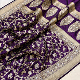 Purple colour pure katan silk Handwoven banarasi saree