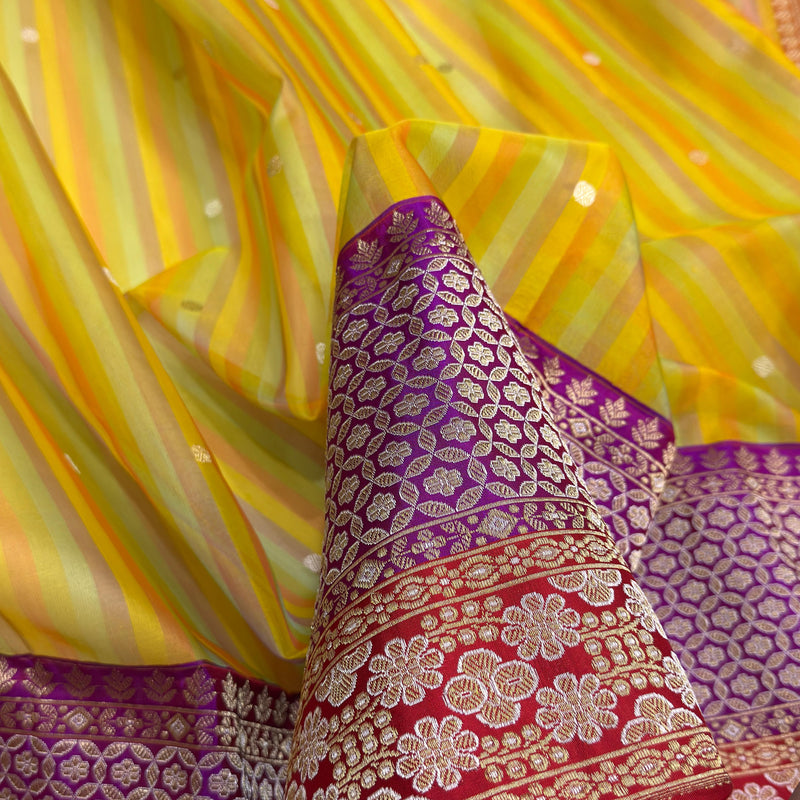 Multicolour Pure kora Handwoven banarasi saree