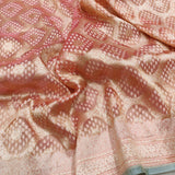 Peach Color Pure Tissue Silk Handwoven Banarasi Saree