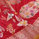 Red colour pure katan silk Handwoven banarasi saree