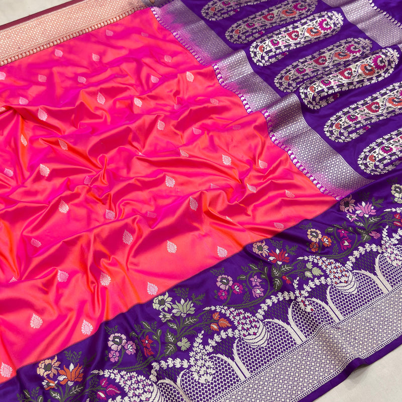 Dual shade pure katan silk Handwoven banarasi saree