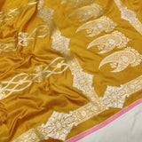 Mustard yellow Colour Pure Katan Silk Handwoven Banarasi Saree