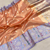 Peach colour pure tissue Handwoven Banarasi saree