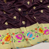 Brown colour pure katan silk handwoven banarasi saree