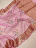 Pink colour Pure Kora Silk Handwoven Banarasi Saree