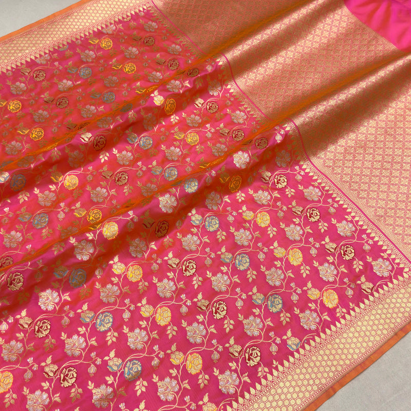 Dual shade pure katan silk Handwoven banarasi saree