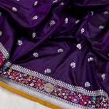 Purple colour pure katan silk Handwoven banarasi saree