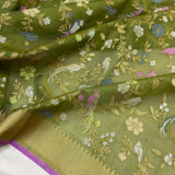 Mehandi green colour pure kora jamdani Handwoven banarasi saree