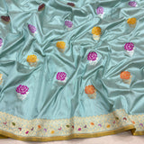 Sky Blue colour pure katan silk Handwoven banarasi saree