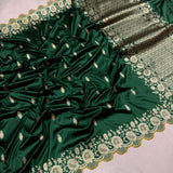 Dark green colour pure katan silk handwoven Banarasi saree