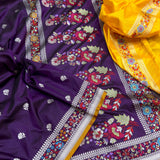 Purple colour pure katan silk Handwoven banarasi saree