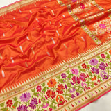 Orange Color Pure Katan Silk Handwoven Banarasi Saree