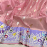 Light pink colour pure Kora handwoven Banarasi saree