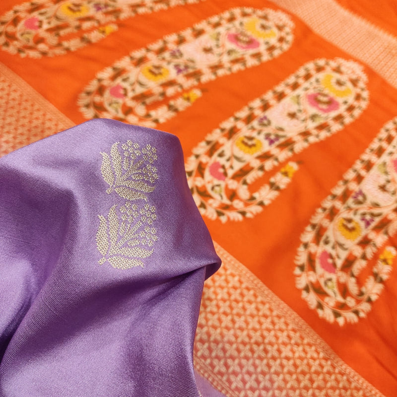 Levender Color Pure Katan Silk Handwoven Banarasi Saree