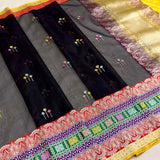 Black colour pure kora Handwoven Banarasi saree