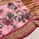 Multicolour Pure kora digital print handwoven banarasi saree