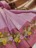 Lavender Colour Pure Kora Silk Handwoven Banarasi Saree