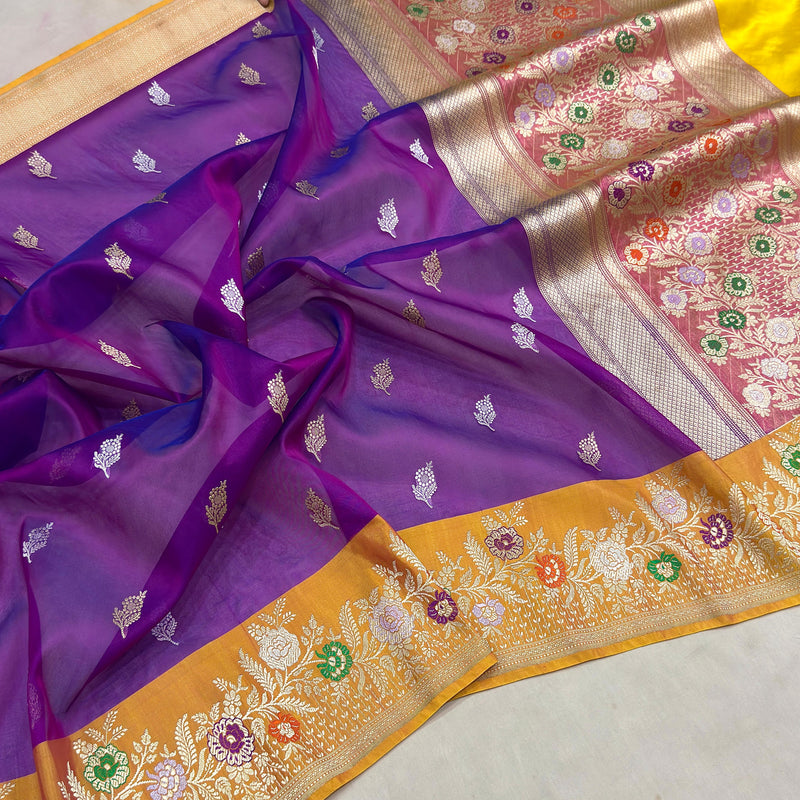 Dual shade pure kora Handwoven Banarasi saree