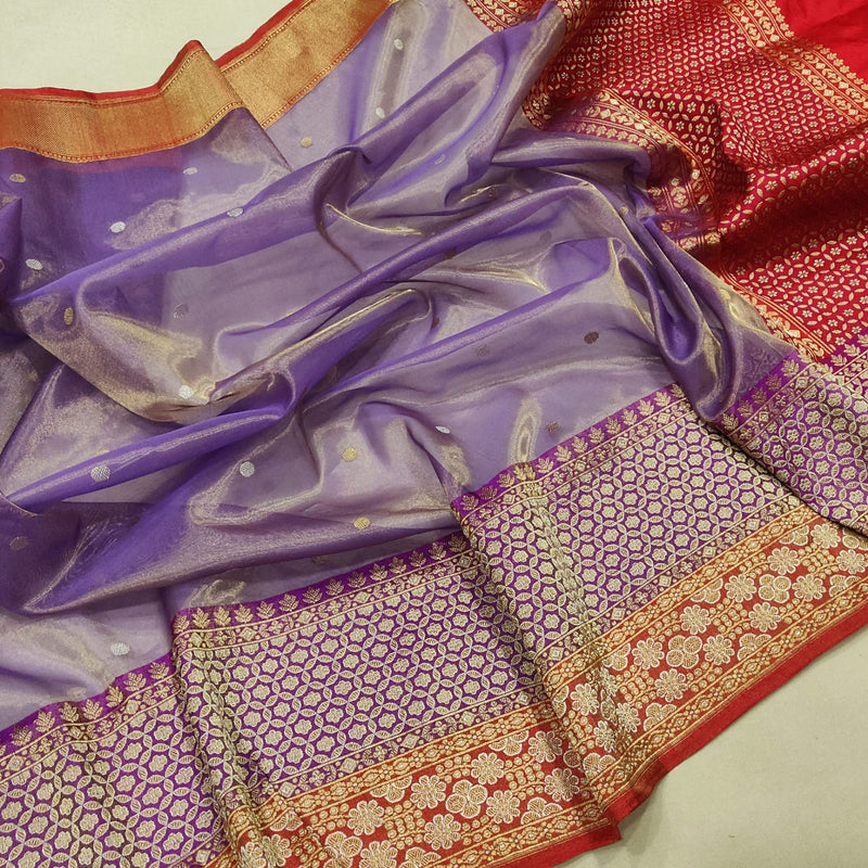 Lavender Colour Pure Tissue Silk Handwoven Banarasi Saree
