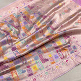 Light pink colour pure katan silk handwoven banarasi silk saree