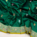 Dark green colour pure katan silk handwoven banarasi saree