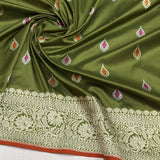 Mehandi green colour pure katan silk Handwoven banarasi saree