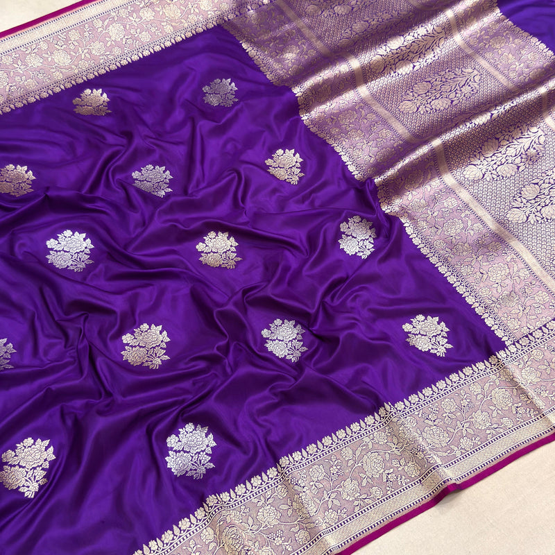Purple colour pure katan silk Handwoven banarasi saree