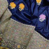 Nevi blue colour pure Katan silk handwoven banarasi saree