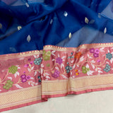 Peacock colour pure kora Handwoven Banarasi saree