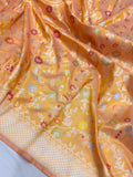 Yellow colour Dual Shade Pure Katan Silk Handwoven Banarasi Saree