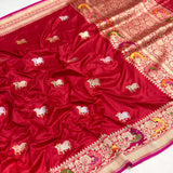 Red colour pure katan silk handwoven banarasi saree