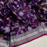 Purple colour pure katan silk Handwoven banarasi saree