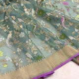 Pure Kora handwoven Banarasi saree