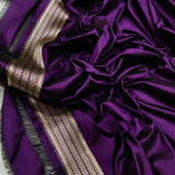 Purple colour katan silk handwoven banarasi y